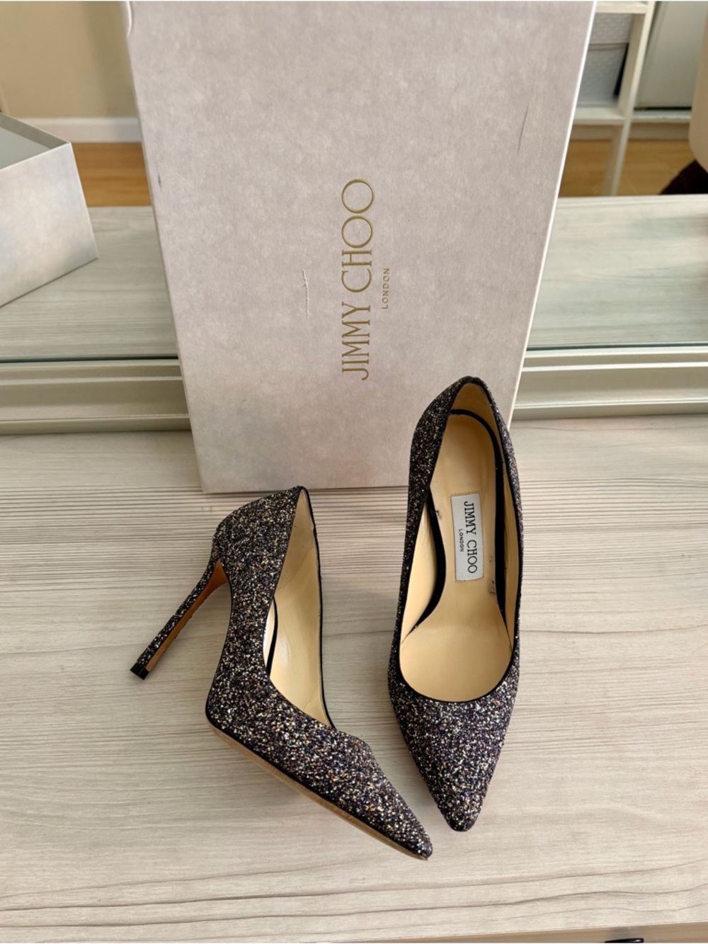 Jimmy Choo Glitter Romy 100 Stiletto Pumps - Size 37